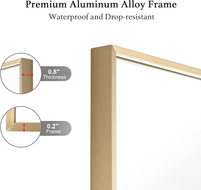 20x40 Inch Gold Bathroom Mirror - Copper-Free Mirror, Aluminum Alloy Frame Vanity Rectangle Wall Mounted Modern Mirror for Bedroom/Living Room/Porch Horizontal or Vertical
