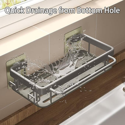 Kitchen Sink Drain Storage Rack Wall Mount Sponge Holder with Drainer Shampoo Soap Storage Shelf Toilet Balcony Bathroom Dishwashers Wire Rags Sponge Sink Drain (Gray)