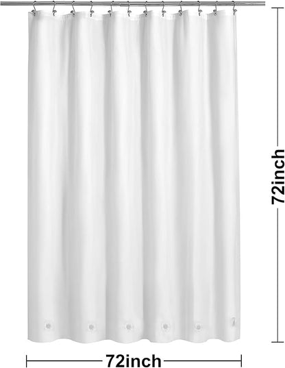 Barossa Design White Shower Curtain Liner with 6 Magnets - Waterproof PEVA Shower Liner for Bath Tub, 72" x 72" Standard Size, PVC Free & Metal Grommets - White, 72x72