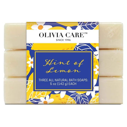 Olivia Care Lemon Bar Soap 3 Pack Natural, Organic - Infused with Amazing Citrus Lemon Essential Oil - Clean Energize Mind Body.- Moisturize, Hydrate - Makes Skin Soft & Silky - 3 X 5 OZ