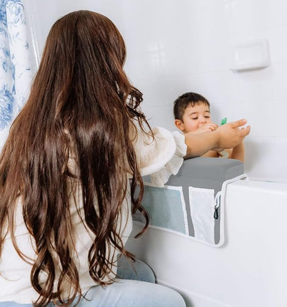 Supa Ant Baby Bath Kneeler and Elbow Rest Pad –Mom’s Choice Award Winner –US-Designed Extra Thick Bathtub Kneeling Pad with 8 Suction Cups, 5-Pocket Organizer, Non-Slip, Cushioned, Durable (Gray)