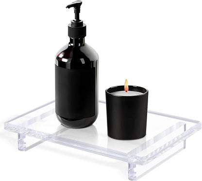 2 Pack Acrylic Soap Dish Tray 9"×5.9"×1.5" – Clear Waterproof Counter-top Organizer for Bathroom, Kitchen, Vanity, Soap, Plants, Candles (Large)