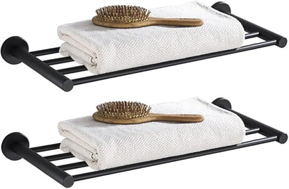 Bathroom Towel Rack, Hotel Style Towel Racks for Bathroom Wall Mounted, Modern Towel Bar Rack 23.6 Inch, 2-Tier Towel Shelves, Black