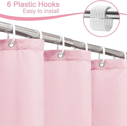 AooHome 36x72 inch Stall Shower Curtain Liner, Polyester Classic Solid Color Shower Curtain with Hooks, Weighted Hem, Waterproof, Pink