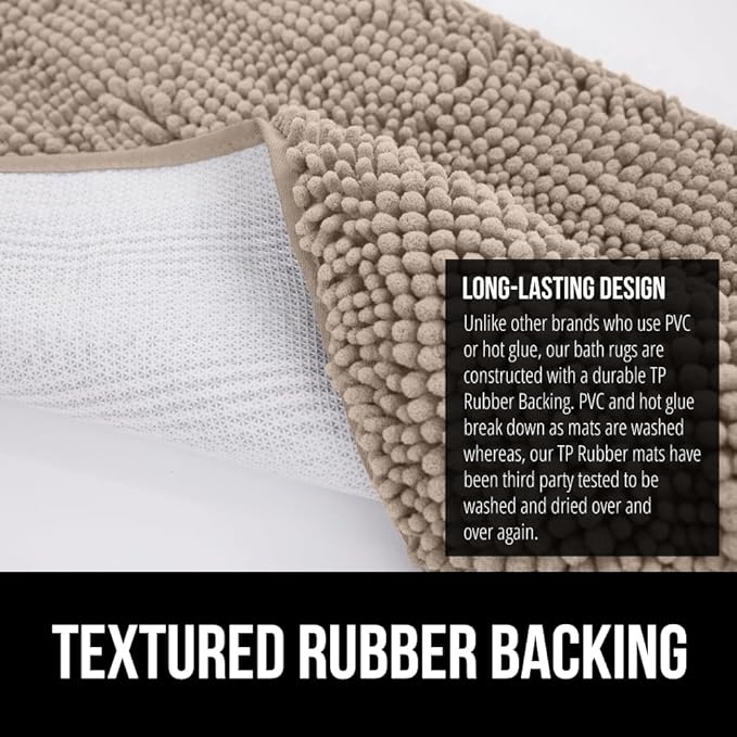 GORILLA GRIP Bath Rug Mat 48x24, Thick Absorbent Chenille, Quick Dry Microfiber Mats, Rubber Backing Washable Shower Floor Rugs, Bathmat Runner, US Designed Bathroom Home Decor Accessories Gray Beige