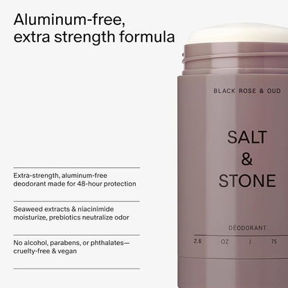 Salt & Stone Signature Scent Duo Set | 48 Hour Aluminum-Free Deodorant & Hydrating Body Mist | Skincare-Infused Deodorant & Body Spray | Black Rose & Oud