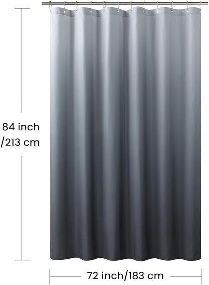 Extra Long Fabric Shower Curtain, Grey Ombre Microfiber Cloth Shower Curtains for Bathroom, Modern Waterproof Bathroom Curtains, 72" W x 84" H