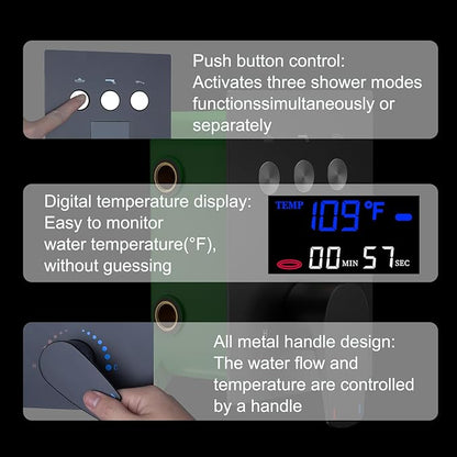 Matte Black Shower System with Body Jets, 12 inch Wall Mounted Shower Head and Handheld Spray