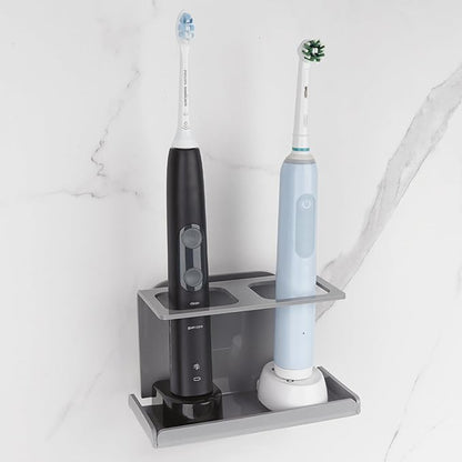 Electric Toothbrush Holder Wall Mounted, Electric Toothbrush Cord Organizer Holds 2 Chargers, Self Adhesive Electric Toothbrush Stand for Bathroom, Medicine Cabinet, Dorm(Grey)
