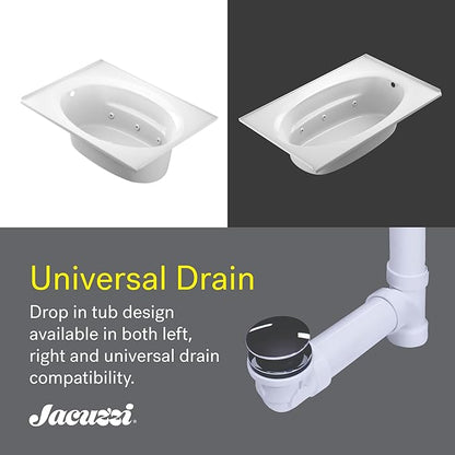 Jacuzzi SIGNATURE Acrylic Drop-In Bathtub, Soaking Sanctuary, Slip Resistant, Universal Drain Placement, 60" (L) x 42" (W), Oval In Rectangle, White