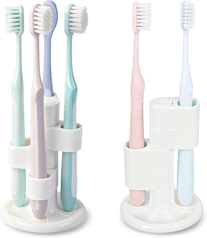 2 Pack 360° Rotating Toothbrush Holder for Bathroom, 4-Slot Toothbrush Storage Organizer with Non-Slip Base, Compact Toothbrush Bathroom Countertop Holders for Family Tooth Brushes, White
