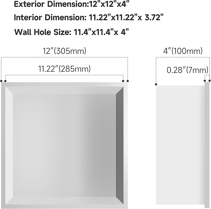 12" X 12" Shower Niche Insert Tile Ready, Niche for Shower Wall, Stainless Steel Recessed Shelf No Tile Needed for Bathroom Storage, White