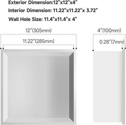 12" X 12" Shower Niche Insert Tile Ready, Niche for Shower Wall, Stainless Steel Recessed Shelf No Tile Needed for Bathroom Storage, White