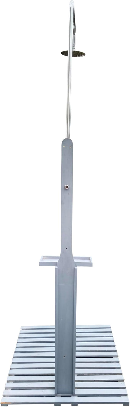 Outdoor Pool Shower Kit Portable Wood Outdoor Garden Pool Shower with Chassis Board for Outdoor Backyard Poolside Beach Spa,Gray