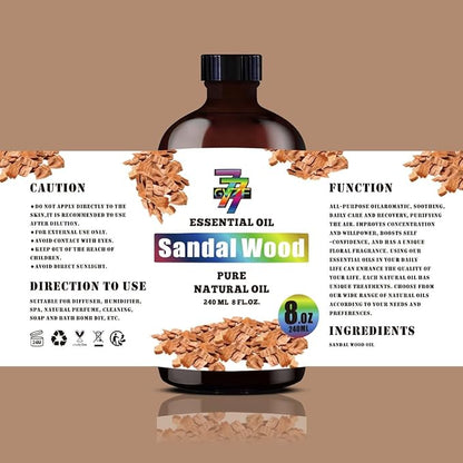 Sandalwood Essential Oil (8 oz / 240 ml) – Sandalwood Oils for diffusers, humidifiers, Home Baths, Cleaning Products, Yoga, DIY Soaps and DIY Scented Candles