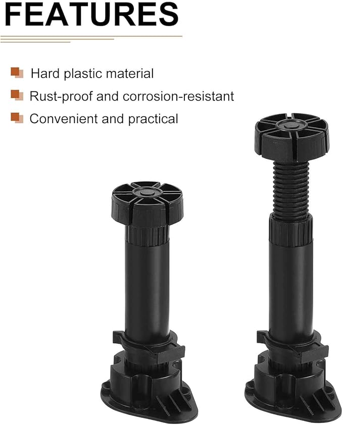 150x44mm(LxW) Adjustable Leveling Feet - 4Pack- Good for Furniture - Leveler Support Frame Replacement Legs - Black