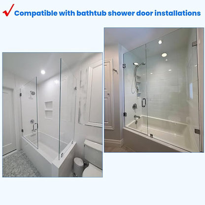 Shower Door Hardware Kit for Frameless Inline Hinged Doors, Includes Hinges, Square Pull Handles and Clamps, for 5/16"–3/8" Glass, Suitable for Bathtub or Standing Shower Setup, Chrome