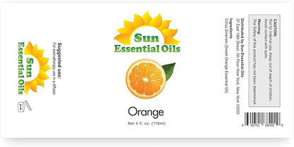 Sun Essential Oils - Sweet Orange Essential Oil 4 oz with Dropper for Diffusers, Hair, Skin Care, Aromatherapy Massage, Candle, Soap, Lotion & Cleaning Products Making, Citrus Scent for Home