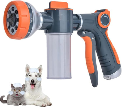 Dog Washing Hose Attachment, 8-in-1 Sprayer Hose Nozzle with Soap Dispenser for Dog Showering, Watering Flowers, Car Washing (Nozzle Only)