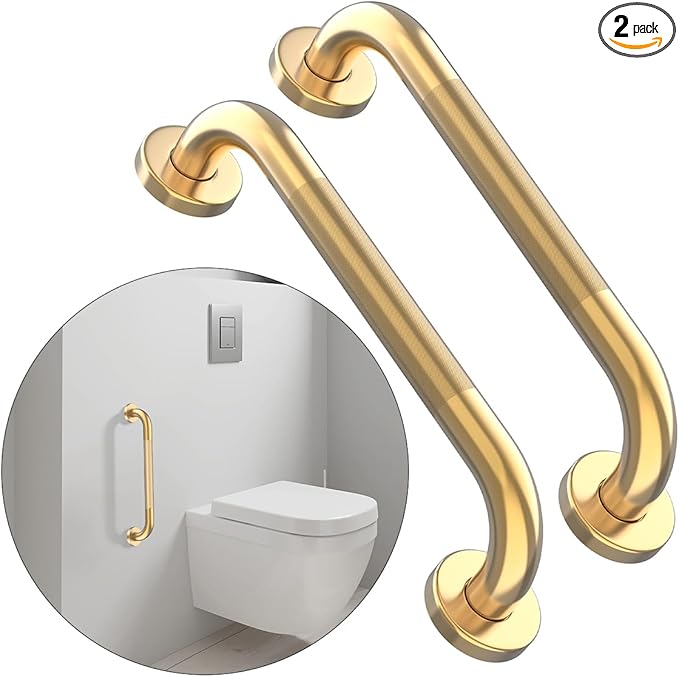 20 Inch Anti Slip Shower Grab Bar Gold, Munzong 2 Pack Bathroom Grab Bar, Knurled Bathroom Balance Bar,Safety Hand Rail Support Handicap Elderly Injury Senior Assist Bath Handle