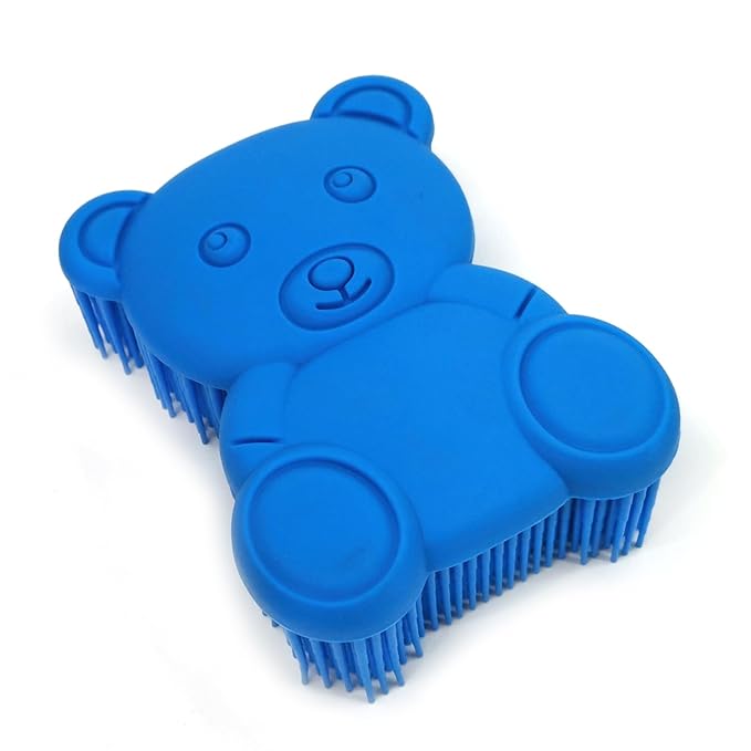 Premium Sensory Brush for Kids or Autism,Soft Silicone Body Scrubber,2 in 1 Sensory Room Occupational Therapy Sensory Brushes,Silicone Loofah,Pets Shower Brush Bath Brush Shampoo Brush(bear-navy blue)