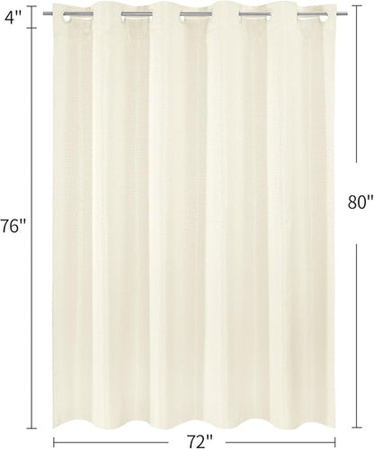 MitoVilla Ivory Long Shower Curtain Liner Set 72 x 80, No Hooks Needed 80 inch Long Heavyweight Waffle Fabric Shower Curtain Set with Snap-in Liner for Hotel Grade Spa-Like Bathroom Decor, Ivory/Beige