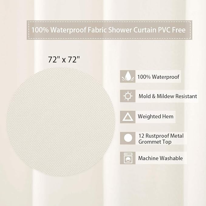 CAROMIO Hotel Quality 100% Waterproof Fabric Shower Curtain Liner with Magnets for Bathroom, 72x72 Inch, Ivory