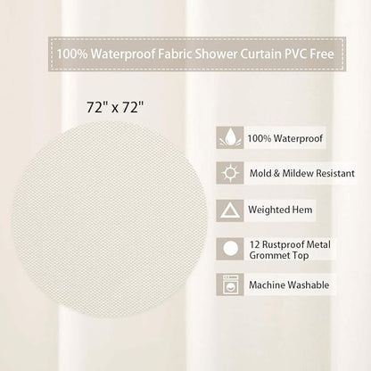 CAROMIO Hotel Quality 100% Waterproof Fabric Shower Curtain Liner with Magnets for Bathroom, 72x72 Inch, Ivory