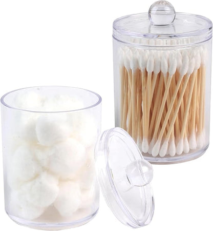 2 Pack Qtip Holder Dispenser,Bathroom Canisters Apothecary Jar Set, Acrylic Vanity Makeup Storage Organizer Set,10 and 12 oz