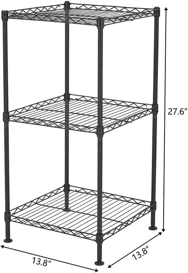 3 Tier Storage Racks Shelving, Heavy Steel Pantry Shelves, Adjustable Wire Shelving Rack, Suitable for Garage, Kitchens, Offices, 13.8" W x 13.8" D x 27.6" H, Black