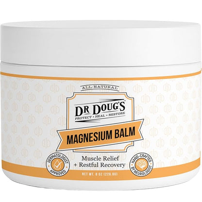 Dr. Doug's Magnesium Balm – Organic Magnesium Lotion (8 oz) for Soothing Muscle & Nerve Relief with Organic Peppermint & Lavender Scent – Apply to Legs, Arms, Chest | Non-Greasy, All-Natural Formula