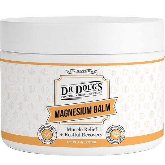 Dr. Doug's Magnesium Balm – Organic Magnesium Lotion (8 oz) for Soothing Muscle & Nerve Relief with Organic Peppermint & Lavender Scent – Apply to Legs, Arms, Chest | Non-Greasy, All-Natural Formula