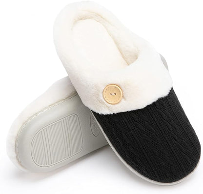 Chantomoo Womens Slipper Warm Comfy Memory Foam House Slippers Knitted Shoes Faux Fur Lined Anti-Skid Rubber Sole Bedroom Cozy Indoor Outdoor Slippers