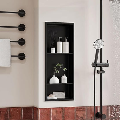 Neodrain 12X30 Inch Matte Black 3-Tier Stainless Steel Shower Niche, NO Tile Needed Recessed Wall Niche Shelf for Bathroom Storage Cabinet