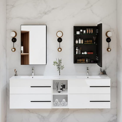 Black Bathroom Medicine Cabinet with Mirror, 17x30 Inch Rectangle Wall-Mounted Bathroom Mirror with Storage & Adjustable Tempered Glass Shelves for Bathroom Vanity, Over Sink