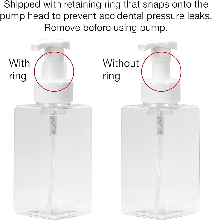 Ginger Lily Farms Foaming Soap Dispenser, Refillable Plastic Pump Bottles for Liquid Hand Soap, 15 oz. Clear Bottle with White Pump, 2-Pack