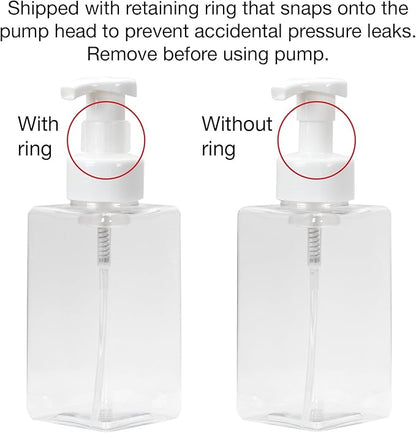 Ginger Lily Farms Foaming Soap Dispenser, Refillable Plastic Pump Bottles for Liquid Hand Soap, 15 oz. Clear Bottle with White Pump, 2-Pack
