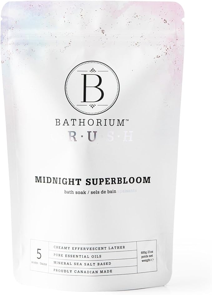 Bathorium Midnight Superbloom Crush, Wildflower Bath Soak, Lavender, Rose, Butterfly Pea Flower, Jasmine, Dead Sea Salt, 21 oz