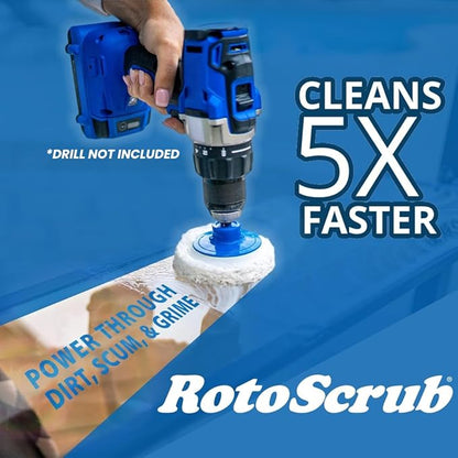 RotoScrub 7 Pack Multi-Purpose Drill Brush Kit for Cleaning Bathrooms, Showers, Tubs, Tile, Floors, Sinks, Toilets, Grout and Grime Removal, Reversible Blue and White Scrub Pads