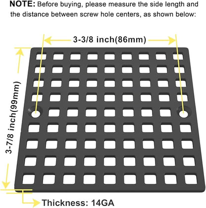 3-7/8" Matte Black Shower Drain Cover - Square Floor Drain Cover Replacement - Hair Catcher/Drain Strainer for Bathrooms, Showers, and Sinks - SUS304 Stainless Steel & CUPC Certified
