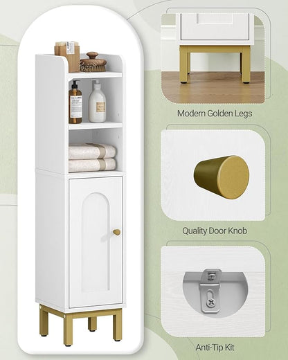 Bathroom Storage Cabinet, Small Corner Floor Cabinet with Door and Shelves, Narrow Toilet Paper Holder, Bathroom Organizer with Adjustable Shelf, for Small Spaces, White BC08203X
