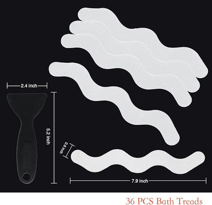 Patented 36 PCS Anti Slip Shower Stickers, Safety Bathtub Strips Adhesive Decals with Premium Scraper for Bath Tub Shower Stairs (White)