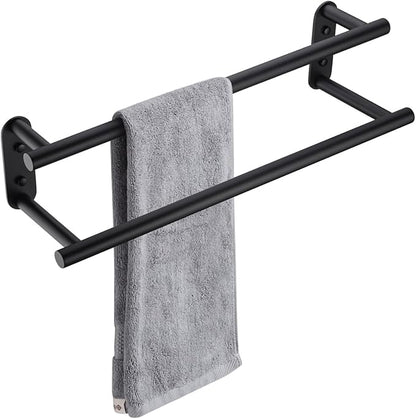 BAGNOLUX Double Towel Bar, SUS304 Towel Racks for Bathroom Wall Mounted 2-Tiers Ladder Towel Rails, Space Saving Bathroom Towel Holder Shelves Rack, Long Towel Hanger (16“-Round-Matte Black)