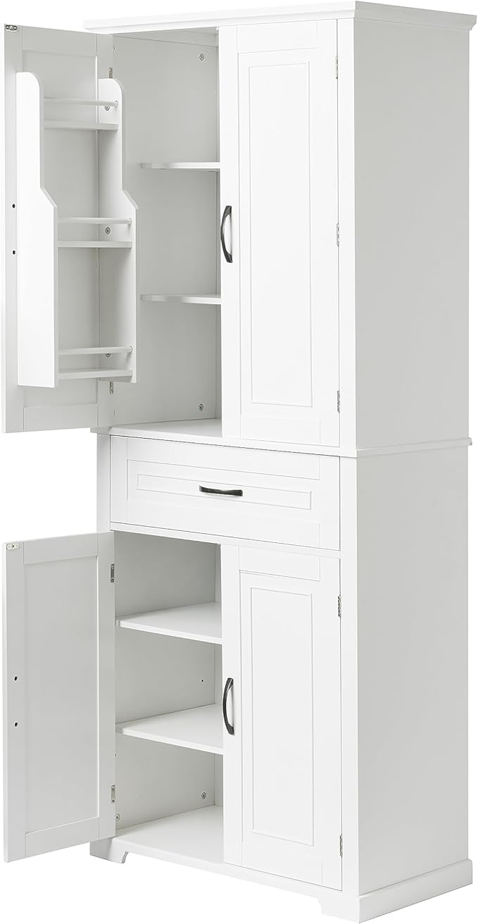 Favfurish 72" Tall Bathroom Storage Cabinet with Doors and Drawer,Modern Linen Cabinets w/Adjustable Shelves & Door Storage Rack,Freestanding Organizer for Bath Room,Study,Office,Kitchen White