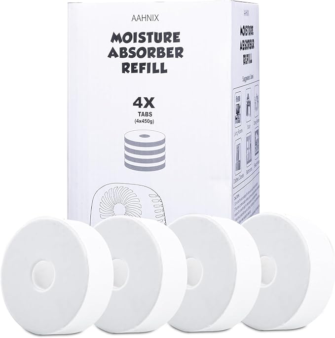 pack of 4, humidity absorber Refills Tablets, 15.9oz-4"H×1.6"W mini dehumidifier Tablets – Moisture Absorber Prevents Excess Moisture And Fragrance Free