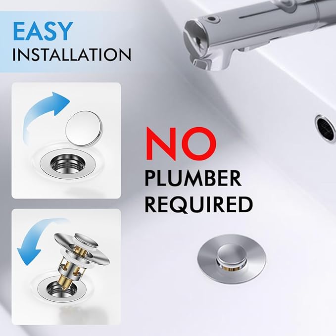 Bathroom Sink Stopper, JOMST Bath Universa Sink Drain Strainer 10,000 Pop-up Test 2 in 1 Fast Drain Anti-Clog Strainer Sink Drain Plug, Brass Bullet Core Sink Plug for 1.1~1.5 in Hair Catcher
