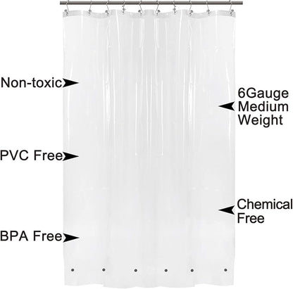 Barossa Design 60 x 72 Inches Shower Curtain Liner with 6 Weighted Magnets, Heavy Duty PEVA, 10 Grommet Holes, Waterproof, PVC Free, Clear, 60x72