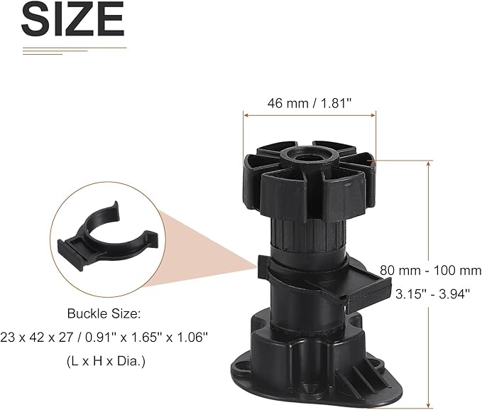80x46mm(LxW) Adjustable Leveling Feet - 8Pack- Good for Furniture - Leveler Support Frame Replacement Legs - Black