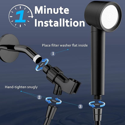 Filtered Shower Head with Handheld, High Pressure Water Flow and Multiple Spray Modes Shower Head with Filter, Power Wash for Hard Water, Showerhead with ON/OFF Switch for Pets Bath (Glossy Black)