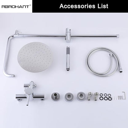 RBROHANT Outdoor Shower, Wall Mount Outdoor Shower Kit, Outside Shower Faucet with Height Adjustable Rain Shower and Handheld, Exposed Shower System for Pool, Wall Mounted, Polished Chrome, JK0146